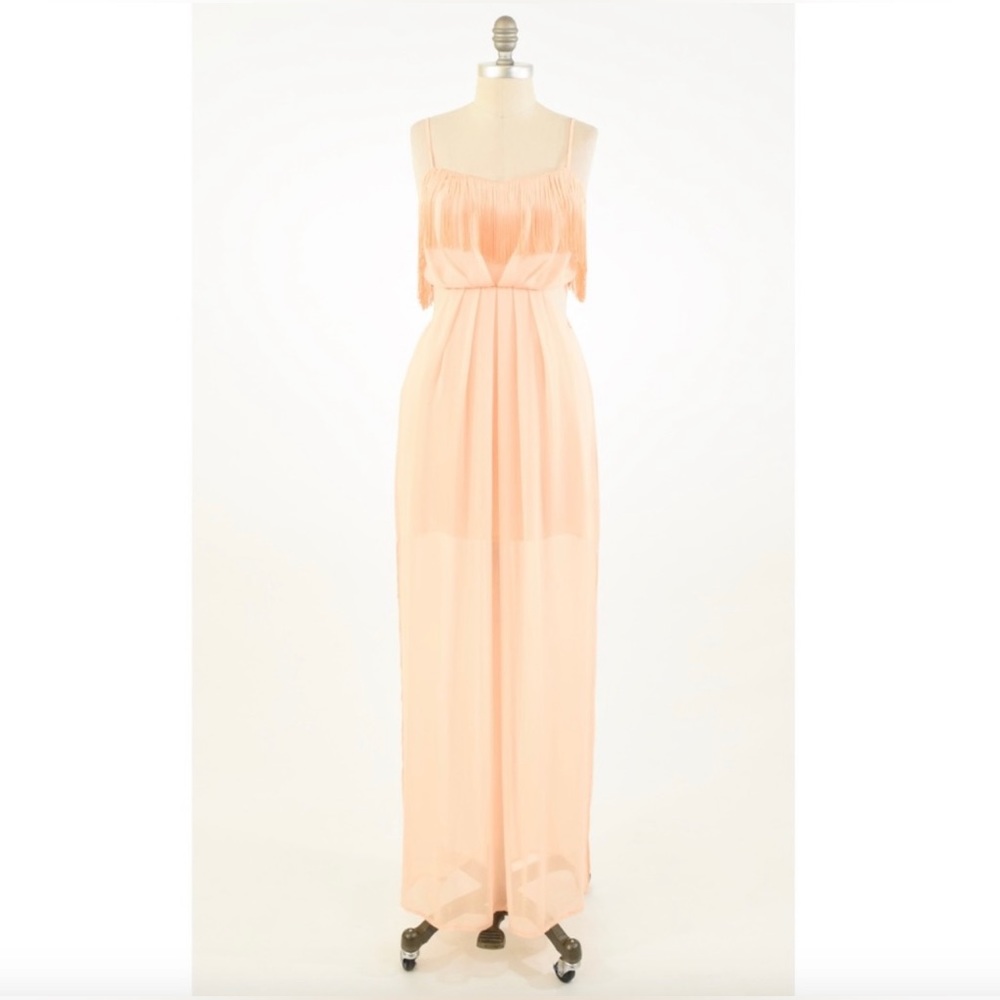 BCBGeneration Orange Nectar Fringe Cut Out Maxi Dress - Sz 6
